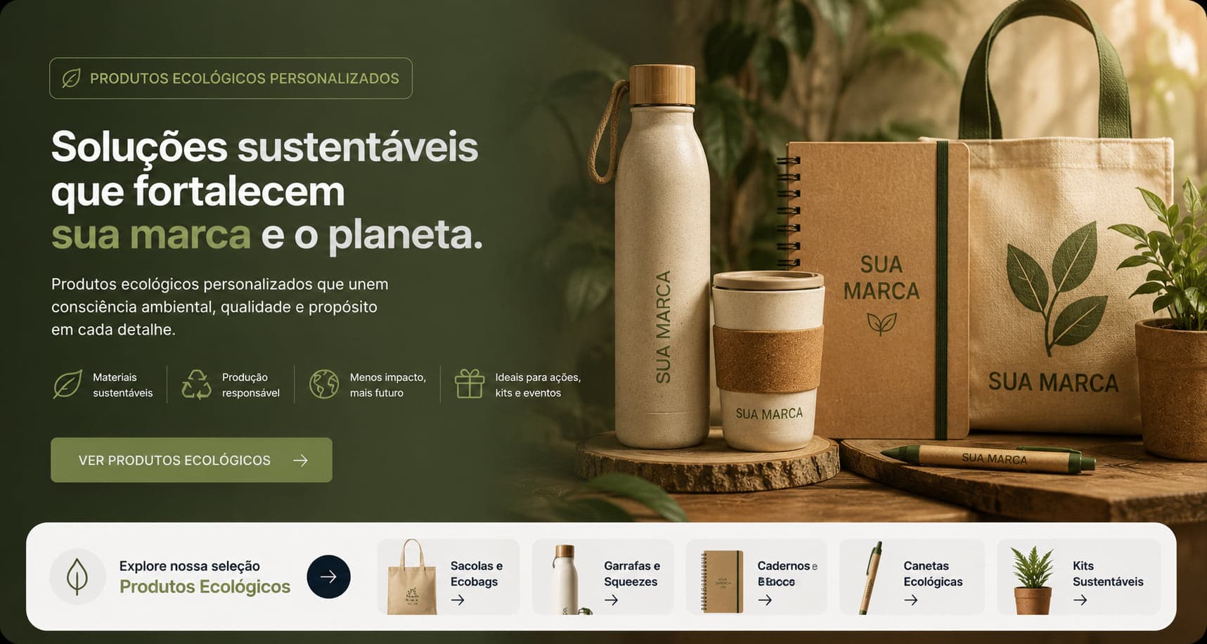 Produtos ecológicos e sustentáveis personalizados com a marca da empresa